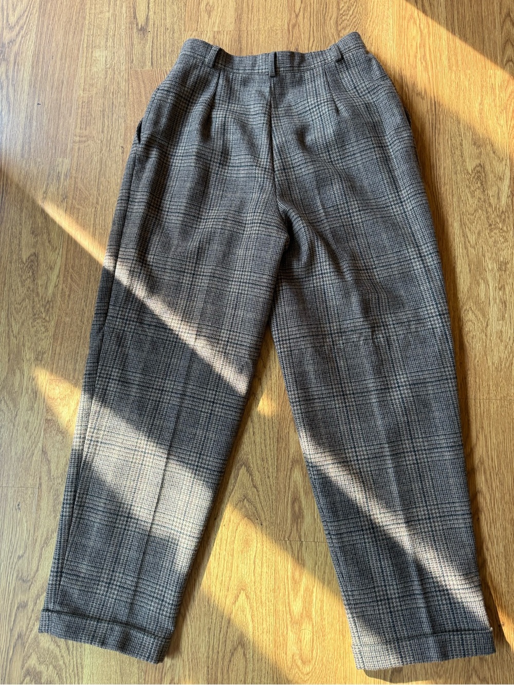 Vintage 90’s High-Waist Plaid Wide-Leg Trousers - Brown - Picture 2 of 10